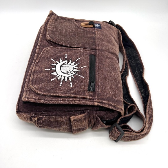 Koshi Brown Laptop Messenger Bag with Celestial Embroidery - Picture 4 of 10